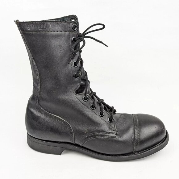 Vintage 1983 / 75 Black Combat Boot Size 9 1/2 9.5 Steel Toe 1-90 Army Military - Picture 2 of 10